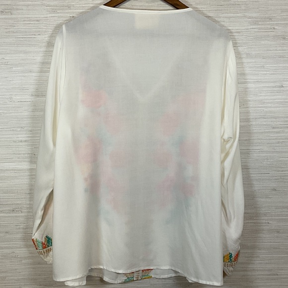 Savanna Jane V-Neck Blouse with Floral Embroidery - White and Pink Plus 1X - Picture 14 of 14